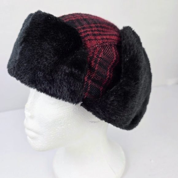 Woolrich Winter Trapper ear Hat Faux Shearling Plaid Tartan Red Size Large L - Picture 4 of 10
